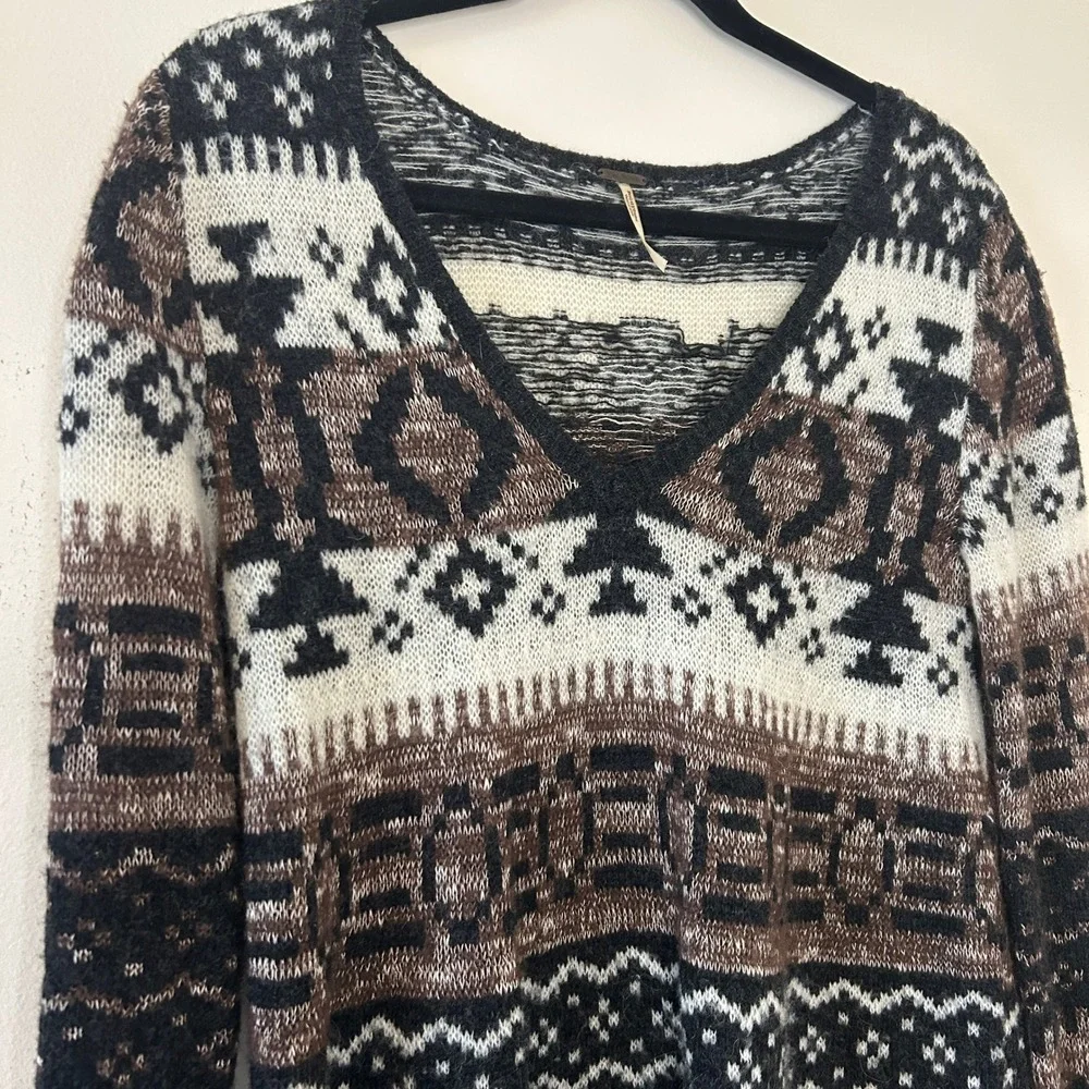 Free People Southwestern Boho Aztec‎ Knit Tunic Sweater Dress XS